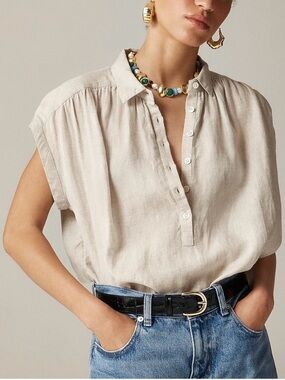 J. Crew New Capitaine Shirt in Baird McNutt Irish Linen Flax Beige Size Small